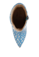 Rag Company silver high heel party boots with unique blue pattern for stylish occasions