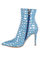Rag Company silver high heel party boots with patterned texture and side zipper for stylish looks