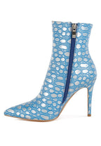 Rag Company silver high heel party boots with patterned texture and side zipper for stylish looks