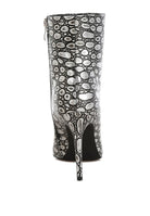 Rag Company silver high heel party boots with a stylish reptile texture and sleek design