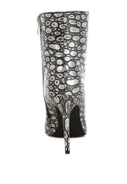 Rag Company silver high heel party boots with a stylish reptile texture and sleek design