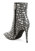 Rag Company silver high heel party boots with unique textured design and sleek silhouette