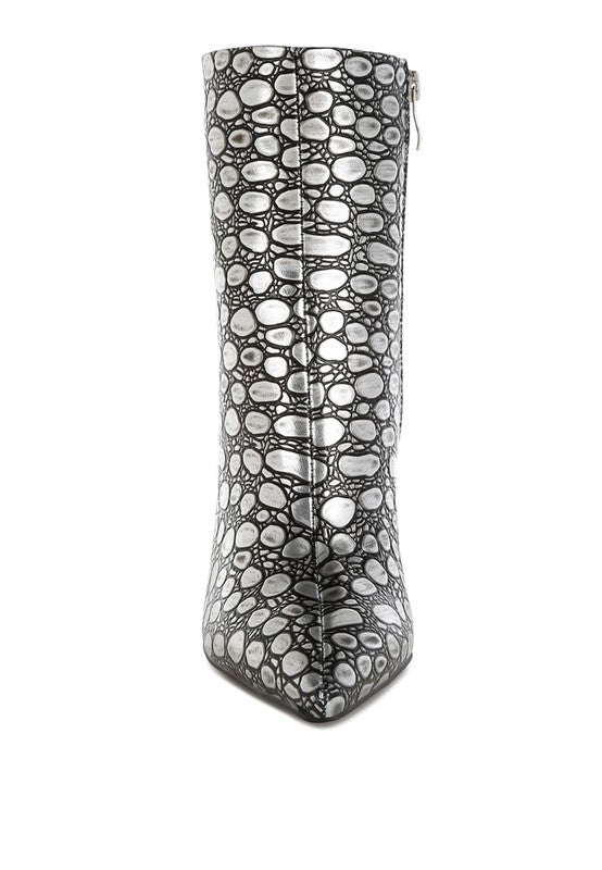 Rag Company silver high heel party boots with a unique textured design for stylish evening wear