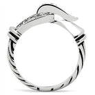 Elegant silver knot engagement ring featuring a unique twisted band design and sparkling accents