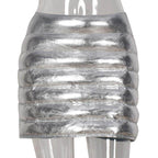 Silver Puffer Skirt Metallic Shiny Quilted Mini Clubwear - VacationGrabs