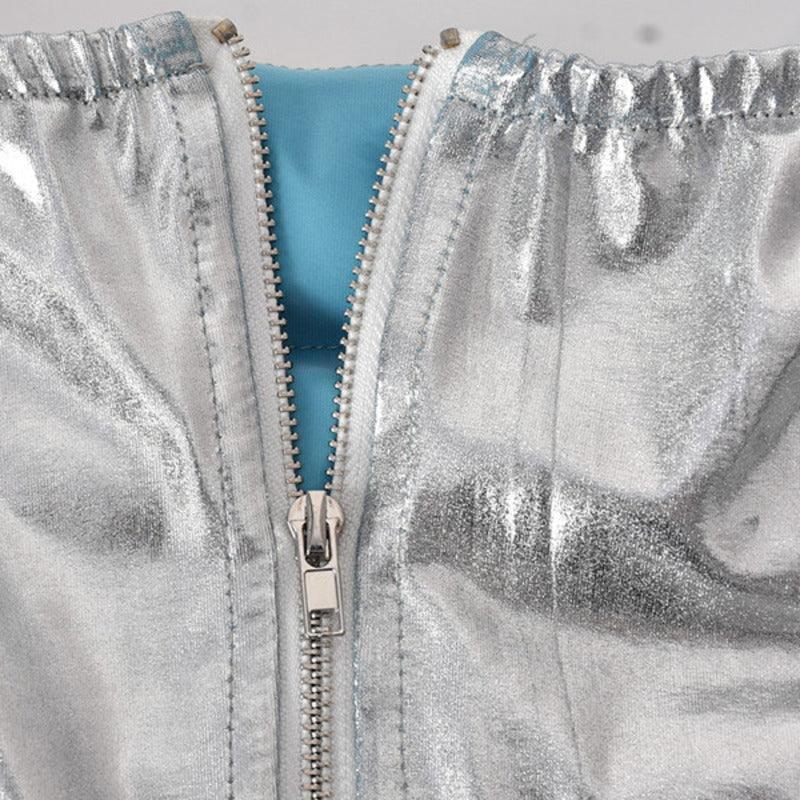 Women's Skirts Silver Puffer Skirt Metallic Shiny Quilted Mini Clubwear