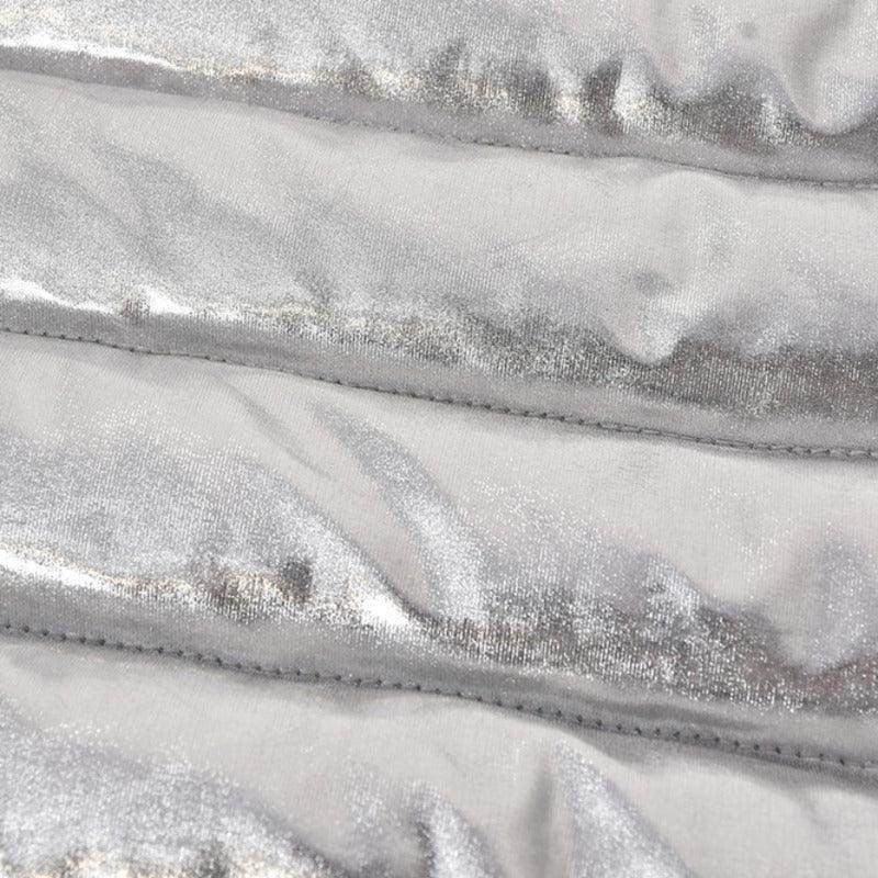 Silver Puffer Skirt Metallic Shiny Quilted Mini Clubwear - VacationGrabs