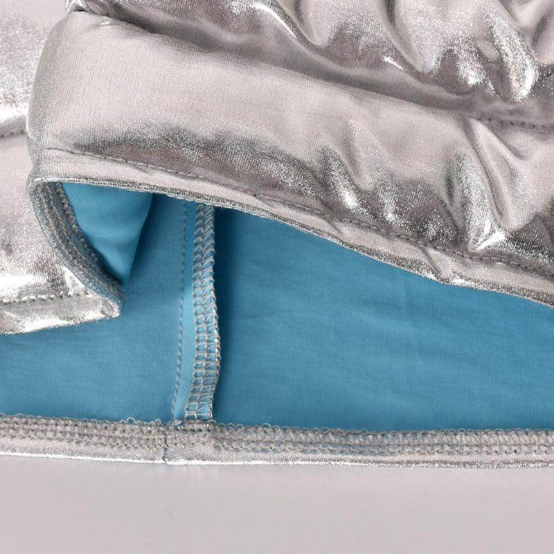 Silver Puffer Skirt Metallic Shiny Quilted Mini Clubwear - VacationGrabs