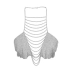 Silver rhinestone body chain top clubwear with cascading chain design for stylish party looks