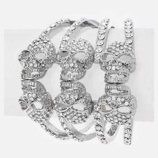 LA Jewelry Plaza silver skeleton jewelry women bracelet featuring sparkling skull designs
