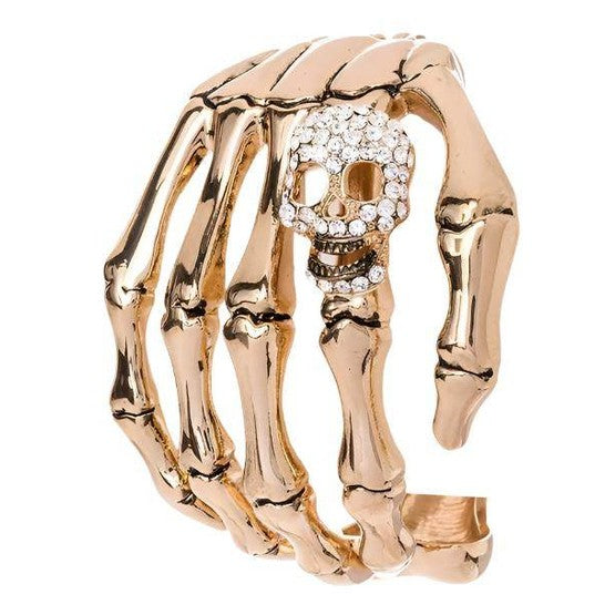 LA Jewelry Plaza silver skeleton jewelry women cuff bracelet with skull and glittering details
