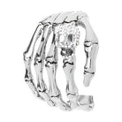Silver skeleton jewelry women cuff bracelet featuring a detailed skeleton hand and sparkling skull
