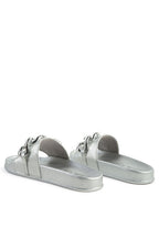 Rag Company silver stylish vacation sandals for women with decorative chain detail and textured sole