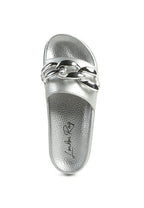Silver Rag Company stylish vacation sandals for women with metallic chain detail on top