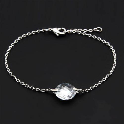 Silver tone bead bracelet with a faceted central stone, perfect for casual or formal wear