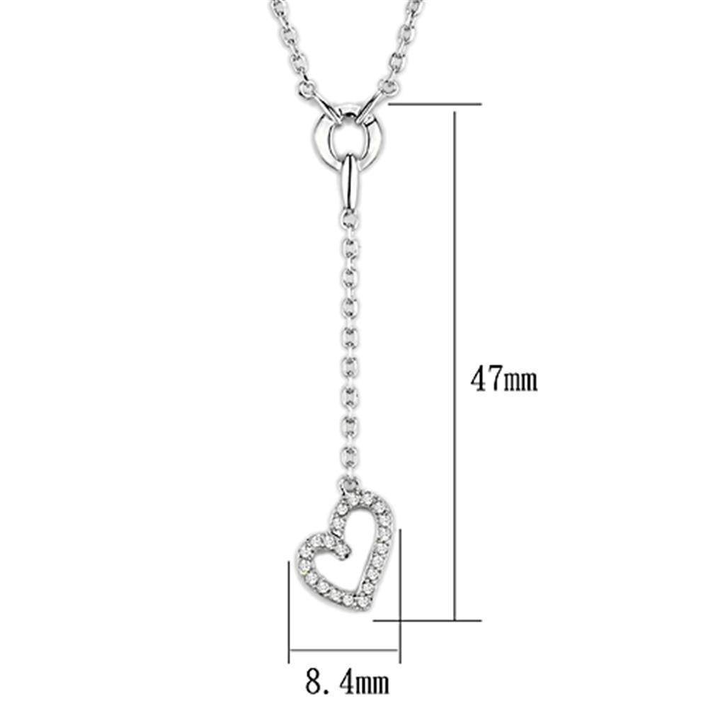 Silver tone brass necklace for women featuring a delicate heart pendant with sparkling details