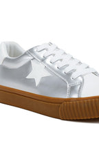 Women's silver sneakers, faux leather, great walking shoes for sightseeing tours