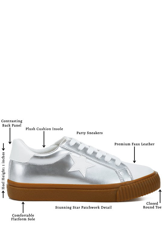 Women's silver Rag Company sneakers, faux leather, walking shoes for sightseeing tours