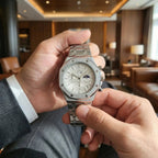 Men's silver wrist watch with sleek design for formal occasions