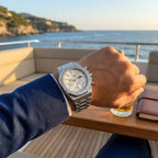 Men's silver wrist watch, stainless steel, ideal for elegant occasions