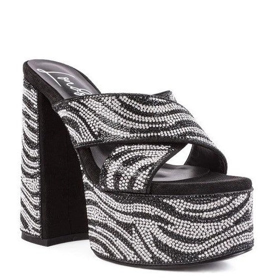 Women's Shoes - Heels Sinful High Platform Patterned Diamante Slides