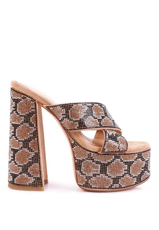 Women's Shoes - Heels Sinful High Platform Patterned Diamante Slides