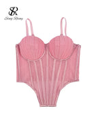 Pink Sheer Sexy Bustier Camisole for Ladies with Adjustable Straps and Structured Cups