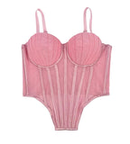 Pink Sheer Sexy Bustier Camisole for Ladies with Adjustable Straps and Structured Cups