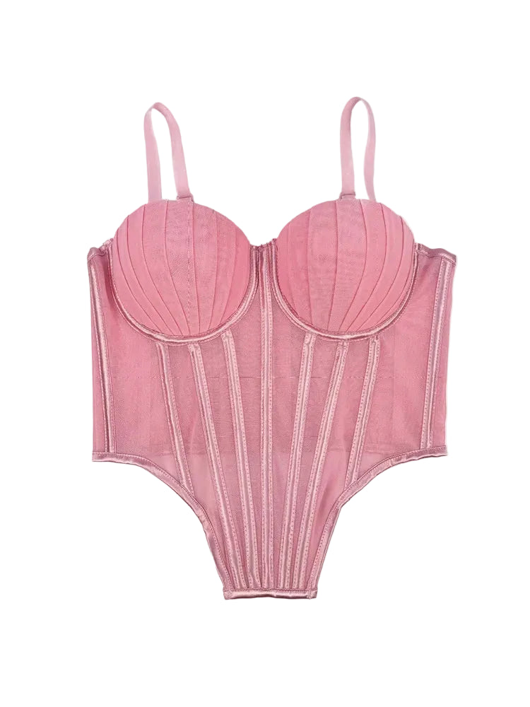 Pink Sheer Sexy Bustier Camisole for Ladies with Adjustable Straps and Structured Cups