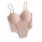 Beige sexy bustier camisole for ladies with structured cups and adjustable shoulder straps
