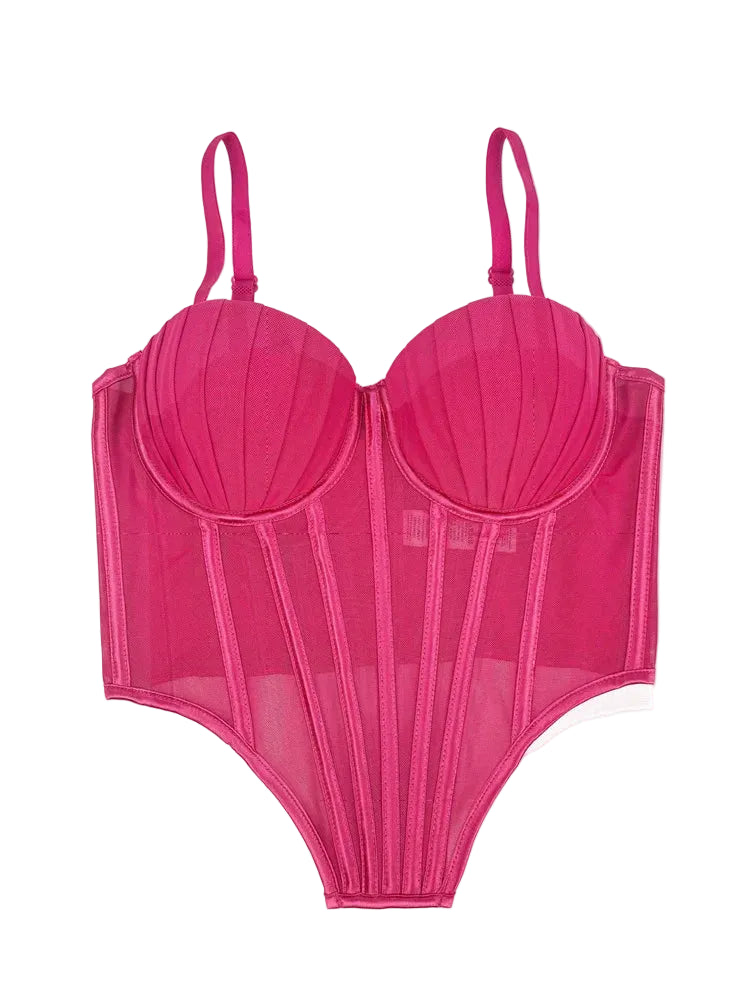 Pink sexy bustier camisole for ladies with adjustable straps and structured cups