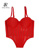 Red sexy bustier camisole for ladies with adjustable straps and structured cups by VacationGrabs