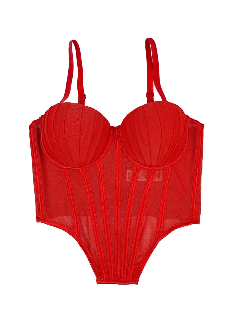 Red sexy bustier camisole for ladies with adjustable straps and structured cups by VacationGrabs