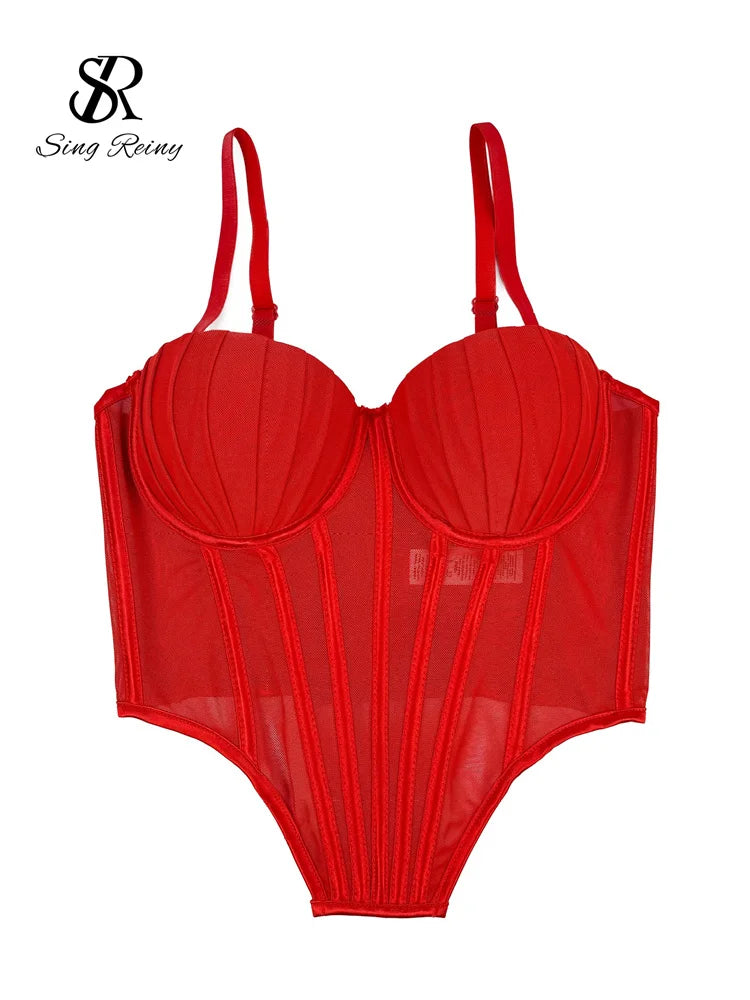 Red sexy bustier camisole for ladies with adjustable straps and structured cups by VacationGrabs