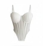 White sexy bustier camisole for ladies with structured cups and sheer mesh fabric detail