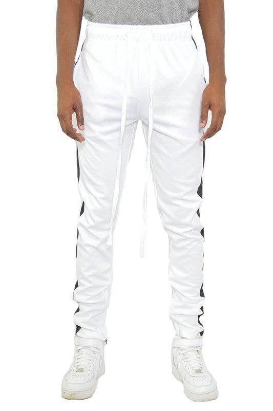 WEIV men's joggers in white with a stylish single stripe athletic pants design