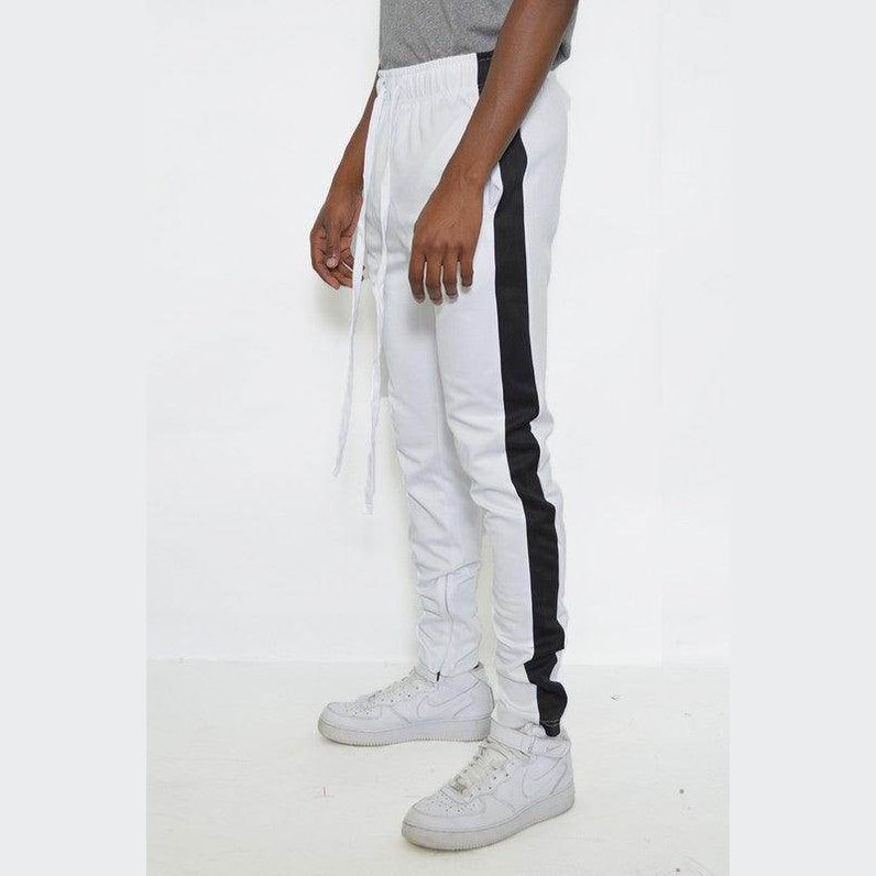 WEIV Men's Joggers in White with Single Stripe Athletic Pants for a Stylish Sports Look