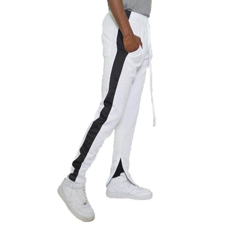 Stylish WEIV single stripe athletic pants in white with black side stripes for men