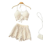 Women's crochet two piece set in beige for beach outings