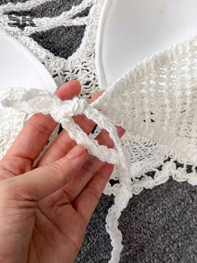 White crochet two piece set, perfect for beach or pool days