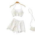 Women's white crochet two piece set for beach outings