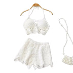 Women's white crochet two piece set for beach outings