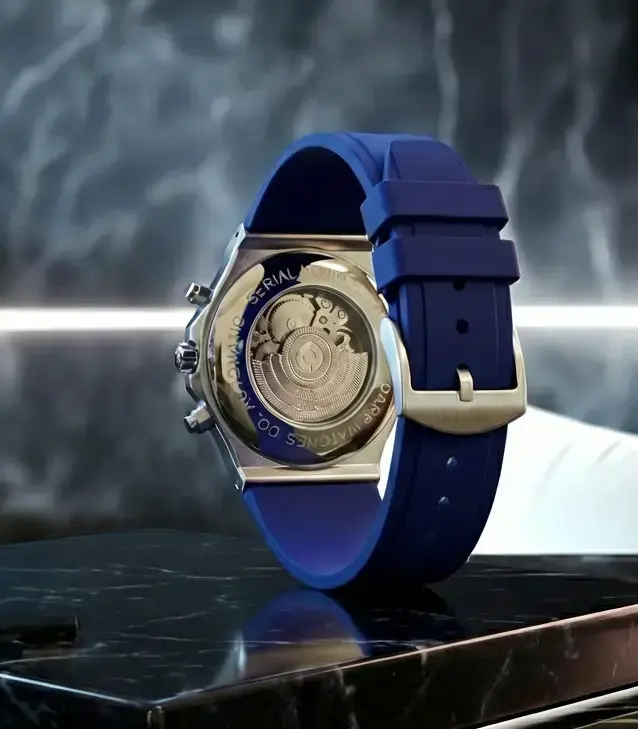 Men's skeleton watch with blue strap, stylish for everyday wear
