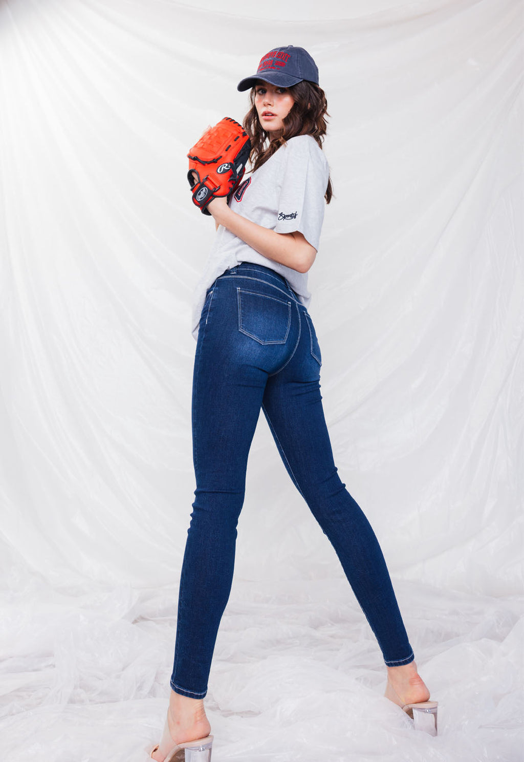 Women's blue skinny pants jeans, stylish fit for casual wear