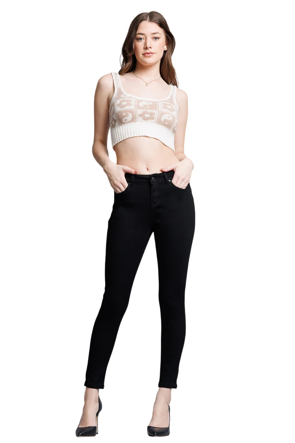 Women's black skinny pants jeans, stretchy fabric for a sleek fit