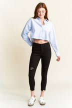 Women's black skinny pants jeans with ripped detail for casual wear