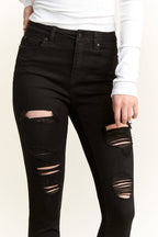 Women's black distressed skinny pants jeans for casual wear