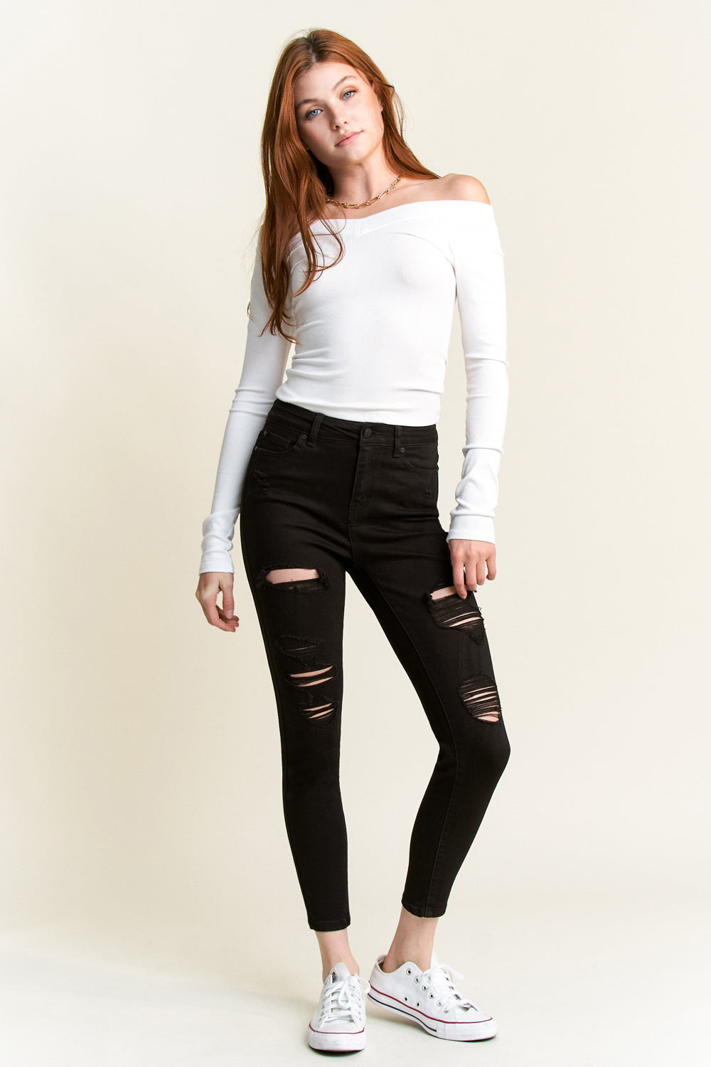 Women's black skinny pants jeans, distressed denim, casual wear