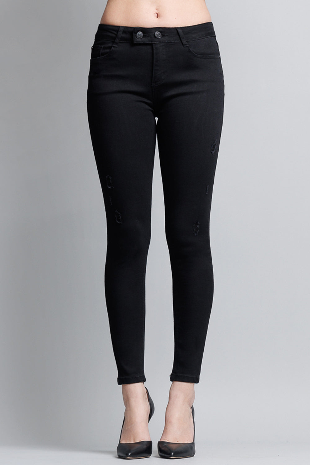 Women's black skinny pants jeans with stylish ripped details