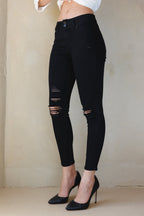 Women's black skinny pants jeans, distressed style for casual wear